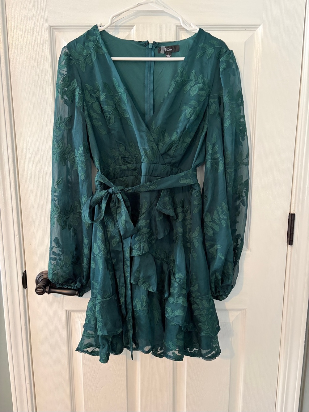 Lulu's Teal Green Floral Wrap Mini Dress